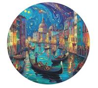 Venetian Night Scene 68 Piece Round Puzzle Night View Town Animal Shape Premium Home Decor Puzzle Family Activity Stress Relief Creative Challeng Educational Challenging 68 PCS