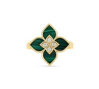 Venetian Princess 18ct Yellow Gold Malachite & 0.07ct Diamond Ring - Ring Size M