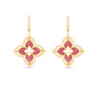 Venetian Princess 18ct Yellow Gold Rhodonite & 0.20ct Diamond Drop Earrings