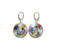 Venetiaurum - Earrings with Original Murano Glass 23mm Round Murrina and 925 Sterling Silver - Made in Italy Certified Jewel