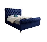 Venezia Sleigh Upholstered Soft Velvet Designer Bed Frame KDMD Blue Small Double