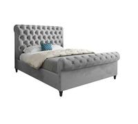 Venezia Sleigh Upholstered Soft Velvet Designer Bed Frame KDMD Grey Double