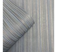 Muriva Venezia Stripe Texture Wallpaper Vinyl Heavyweight Woven Fabric Effect Blue with Gold Glitter Metallic M66501 - Feature Wall Paper Living Room Bedroom