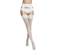 VENEZIANA NUOVA Suspender Stockings for Women's 15 Denier - Elegant Thigh High Stockings with Elastic Fabric and Reinforced Toes Area, Matte Finish White M