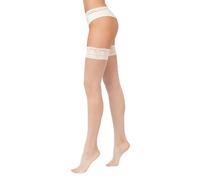 VENEZIANA NUOVA Suspenders Fishnet Stockings for Women's - Thigh High Hold Up Stockings with Lace, Matte Finish White S