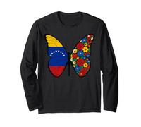 Venezuela Flag Butterfly Floral Pattern Artistic Hispanic Long Sleeve T-Shirt