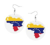 Venezuela Flag Map Printed Round Earrings For Women, 1 Pair Lightweight Leather Pierced Earrings Set Trendy Jewelry Gifts For Women Girls