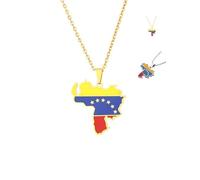 Venezuelan Map Flag Pendant Necklace,18K Gold Plated Stainless Steel Geometric Outline Map Jewelry (Gold)