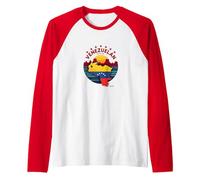 Venezuelan Pride: Patriotic Sunset Landscape Emblem Raglan Baseball Tee, Men, Red/White, L