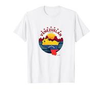 Venezuelan Pride: Patriotic Sunset Landscape Emblem T-Shirt, Men, White, S