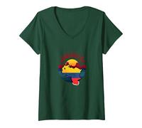 Venezuelan Pride: Patriotic Sunset Landscape Emblem V-Neck T-Shirt, Women, Forest Green, M