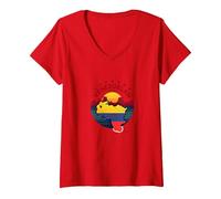Venezuelan Pride: Patriotic Sunset Landscape Emblem V-Neck T-Shirt, Women, Red, M
