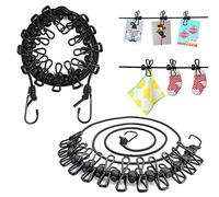 VENGABY 2 Pack Retractable Portable Washing Line, Elastic Clothesline Travel Camping Washing Line Rope with Pegs, for Indoor Laundry Drying Line, Outdoor Camping Accessories, 12 Wire Clips