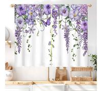 Vengaot Purple Floral Butterfly Lavender Kitchen Curtains Rod Pocket Spring Lilac Flower Summer Small Short Cafe Tier Curtain For Bathroom Girl Window Treatment Drapes Decor(27.5W X 39L Inch 2 Panels)