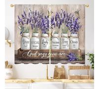 Vengaot Purple Lavender Farmhouse Flower Kitchen Curtain 27.5W X 39L Inch 2 Panels Country Retro God Says You are Wooden Rustic Small Cafe Tier Hummingbird Window Treatment Short Drapes Bathroom Decor