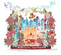 Venhoo Pop Up Christmas Cards, 3D Paper Woodland Winter Popup Holiday Greeting Card with Lights and Music for Family Friends in Christmas Holiday New Year - Includes Envelop and Note Card