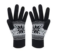 VENI MASEE Winter Touch Screen Gloves Snow Flower Printing Keep Warm for Women and Men (Mblack)