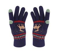 VENI MASEE Winter Women Lovely Deer Print Double Layer Keep Warm Touch Screen Gloves (Blue, standard)