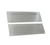 Venia Solid Mail Slot for Front Door Stainless Steel Victorian Letter Box Plate 13 x 4 inches Mail Slot Rear Piece Durable Satin Insulation Screws Fits to Most Doors for Elegant Cover Look