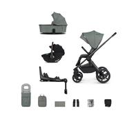 Venicci Upline 2 3in1 Plus. Pushchair, carrycot, car seat, isofix 360 Base and Accessories - Aloe with Tiago Black car seat - 11 Piece Bundle