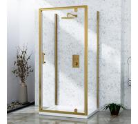Venice 1000 x 800mm Brushed Brass 3-Sided Pivot Door Shower Enclosure Rectangular with Side Panels 6mm Safety Tempered Glass Screen