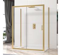 Venice 1200 x 800mm Brushed Brass Single Sliding 3-Sided Shower Enclosure 6mm Glass Reversible Cubicle Door