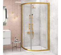 Venice 760 x 760mm Quadrant Shower Enclosure with Tray 6mm Double Sliding Doors - Brushed Brass