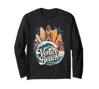 Venice at the Beach Surfboards and Palm Tree Artwork Long Sleeve T-Shirt