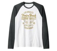Venice Beach California Retro Vintage Surf Distressed Design Raglan Baseball Tee