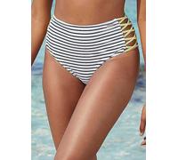 Venice Beach 'Camie' High Waist Bikini Bottoms White Striped