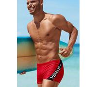 Venice Beach Logo Print Boxer Swim Trunks Red