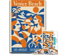 Venice Beach Los Angeles California Poster Jigsaw Puzzle, 1000 Piece | Adult puzzle challenge around the table for shared leisure.