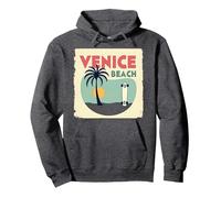 Venice Beach Retro Surf Skateboard Palm Tree Poster Pullover Hoodie, Adult Unisex, Dark Heather Grey, XXL