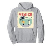 Venice Beach Retro Surf Skateboard Palm Tree Poster Pullover Hoodie, Adult Unisex, Heather Grey, XXL