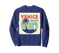 Venice Beach Retro Surf Skateboard Palm Tree Poster Sweatshirt, Adult Unisex, Navy, XXL