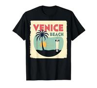 Venice Beach Retro Surf Skateboard Palm Tree Poster T-Shirt, Men, Black, 3XL