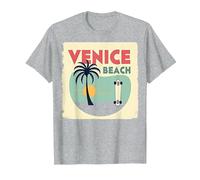 Venice Beach Retro Surf Skateboard Palm Tree Poster T-Shirt, Men, Heather Grey, 3XL