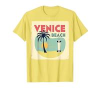 Venice Beach Retro Surf Skateboard Palm Tree Poster T-Shirt, Men, Lemon, 3XL