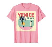 Venice Beach Retro Surf Skateboard Palm Tree Poster T-Shirt, Men, Pink, 3XL