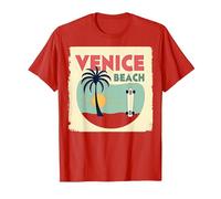 Venice Beach Retro Surf Skateboard Palm Tree Poster T-Shirt, Men, Red, 3XL