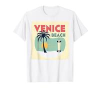 Venice Beach Retro Surf Skateboard Palm Tree Poster T-Shirt, Men, White, 3XL