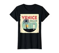 Venice Beach Retro Surf Skateboard Palm Tree Poster T-Shirt, Women, Black, 3XL