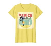 Venice Beach Retro Surf Skateboard Palm Tree Poster T-Shirt, Women, Lemon, 3XL