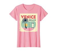 Venice Beach Retro Surf Skateboard Palm Tree Poster T-Shirt, Women, Pink, XXL