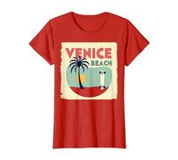 Venice Beach Retro Surf Skateboard Palm Tree Poster T-Shirt, Women, Red, XXL