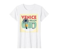 Venice Beach Retro Surf Skateboard Palm Tree Poster T-Shirt, Women, White, 3XL