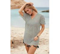 Venice Beach Striped Chiffon Beach Tunic Khaki Stripe