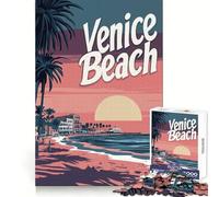Venice Beach Sunset Poster 1000 Piece Jigsaws for Teenagers Cognitive Recall Casual Relaxation Sharp Cut Ideal Present (38x26cm)