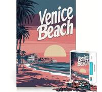 Venice Beach Sunset Poster Jigsaw 1000 Pieces Focus Building Toy Zero Gap Rewarding Activity for Rainy Days (38x52cm)