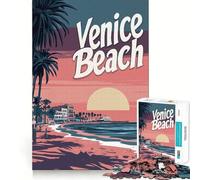 Venice Beach Sunset Poster Jigsaw 1000 Pieces for Teenagers Mental Boost Game Firm Fit Secure Assembly Family Fun Night Activity (50x75cm)